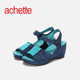 achette雅氏4GZ2 春夏款 拼色坡跟凉鞋女夏 魔术贴高跟女鞋