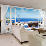 现代简约3d窗户海景大型壁画客厅沙发立体无缝电视背景墙壁纸壁画