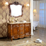 欧式浴室柜落地仿古现代橡木大理石洗脸盆卫浴柜小户型组合0.9米
