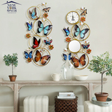 铁艺蝴蝶壁饰壁挂欧式创意3D立体壁挂钟镜子玄关客厅软装家居装饰