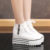 白色高邦中学生运动内增高帆布鞋侧拉链女生休闲布鞋韩版女士鞋子
