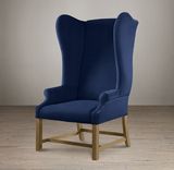 欧美复古家具 美式 麻布艺高背围椅实木单人沙发餐椅