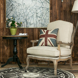 美式乡村风格法式家具复古实木单人沙发椅仿古做旧休闲椅扶手椅