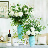 欧式蓝色陶瓷花瓶二件套家居客厅软装饰品美式地中海仿真花艺套装