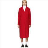 大红色羊毛呢廓形大衣女装 长款欧美 茧型羊绒外套走秀同款