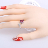 天然宝石水晶红色托帕石刻面925纯银托戒指指环女款批发活扣包邮
