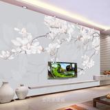 中式花鸟玉兰花卉无纺布墙纸无缝3d壁画墙布 客厅电视背景墙壁纸