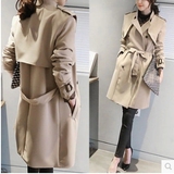 韩国代购2015冬装新款修身系带呢子大衣女加厚中长款毛呢外套