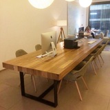 LOFT美式实木餐桌椅 饭桌实木办公桌书桌咖啡桌复古做旧铁艺餐桌