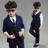 韩版男孩童装 帅气潮西装三件套 马甲外套长裤中大童品牌包邮套装