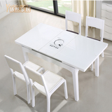 现代简约餐桌椅组合可伸缩钢化玻璃餐桌实木折叠小户型带电磁炉