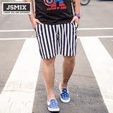 JSMIX大码潮牌男装男士加肥加大宽松胖子裤子条纹印花短裤沙滩裤