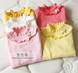 儿童纯棉线宝宝女童毛衣白色半高领木耳边套头针织打底衫1-2-3岁