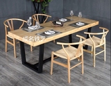 美式乡村复古LOFT实木铁艺餐桌简易办公桌星巴克咖啡桌横纵拼接桌
