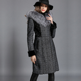 2015冬新款澳洲美利奴羊皮毛一体女中长款银狐连帽领修身皮草外套