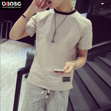 OBO2016夏装韩版潮流男士日系修身素色体桖半袖衫学生棉麻短袖T恤