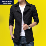 George Walk春季纯棉修身韩版休闲夹克衫 男士短款风衣青年薄外套