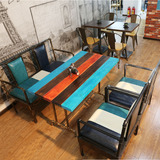 美式复古铁艺咖啡厅桌椅沙发 工业风西餐厅 酒吧水管餐桌椅组合