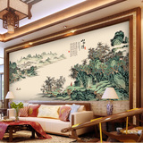 3d中式国画客厅沙发背景墙纸无缝大型壁画酒店宴会厅壁纸 山水情