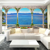 大型壁画客厅沙发3d立体电视背景墙壁纸壁画无缝窗户海景风景墙布