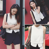 韩版2016夏季女装新款无袖雪纺衫背心上衣短款纯色甜美无袖打底衫