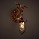 loft复古工业风壁灯客厅酒吧咖啡厅卧室装饰灯具创意个性鹿头壁灯