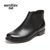 Westlink/西遇2015冬季新款 真皮圆头低跟短靴女加绒切尔西靴ZG