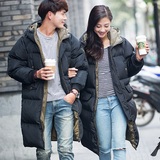 2015冬装新款韩版保暖长款情侣棉衣过膝男女棉服外套修身学生棉袄