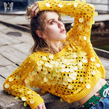 玛玛绨2016秋装新款个性街头镂空亮片针织衫时尚韩版套头毛衣女潮