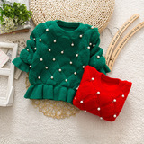 冬季女童毛衣套头短款红色针织衫韩版公主长袖线衣3-4-5-6岁加厚