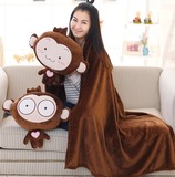 猴子年吉祥物暖手捂宝抱枕被子两用三合一珊瑚绒毯子毛绒玩具礼物