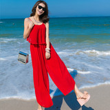 2016夏季波西米亚吊带套装阔腿裤裙海边度假沙滩裙长款雪纺连衣裙