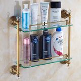 复古 玻璃置物架 化妆台 双层带双杆 仿古卫生间浴室 欧式全铜
