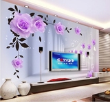 3D立体电视背景墙壁纸大型壁画玫瑰温馨简约客厅沙发卧室婚房无缝