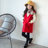 新款冬季韩版女童呢子背心裙中大童大码红色马甲背心春季连衣裙潮