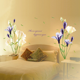 特价浪漫紫色百合花客厅沙发背景墙贴 卧室床头温馨墙壁贴纸包邮