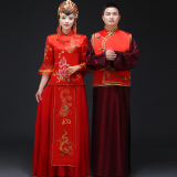 中式结婚礼服古装喜服秀禾服新娘敬酒服红色牡丹花绣唐装改良旗袍