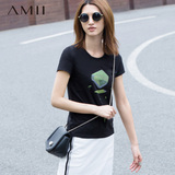 Amiit恤女短袖2016新款潮夏款韩版大码女装衣服修身圆领上衣印花