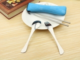 不锈钢便携式餐具勺子筷子叉子布袋三件套旅行专用 可定制