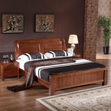 全实木床 1.8米双人床现代中式储物床 胡桃木床婚床 卧室家具特价