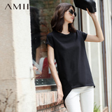 Amii短袖t恤女2016夏装新款黑色中长款宽松打底衫上衣韩版体恤女