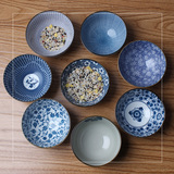 陶瓷米饭碗家用韩式碗日本料理碗创意日式汤碗釉下彩手绘餐具套装