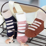 韩国原单新生儿宝宝冬季厚毛巾袜 男女童防滑袜 仿鞋造型袜