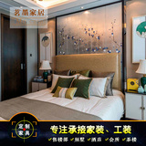 新中式实木床 酒店会所样板房复古布艺床 1.8米双人床家具定制