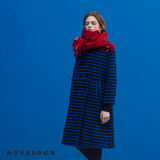 MOVEUP幻走正品 2015女装冬季新品 英伦风条纹羊毛呢子中长款外套