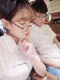 夏装新款韩版男女修身短袖衬衫刺绣情侣衬衣班服开衫带领子白短袖