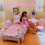 新款芭比娃娃家具配件可爱粉色甜心公主床梳妆台柜子套装 DIY玩具