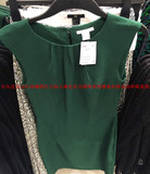 HM H&M专柜正品折扣代购 女装2015新款无袖修身墨绿连衣裙