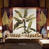 东南亚风格热带雨林芭蕉叶壁纸壁画沙发电视背景影视墙纸欧式油画
