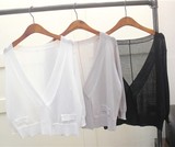 2016夏季韩国东大门女装短款纯色薄款冰麻长袖针织开衫外套防晒衣